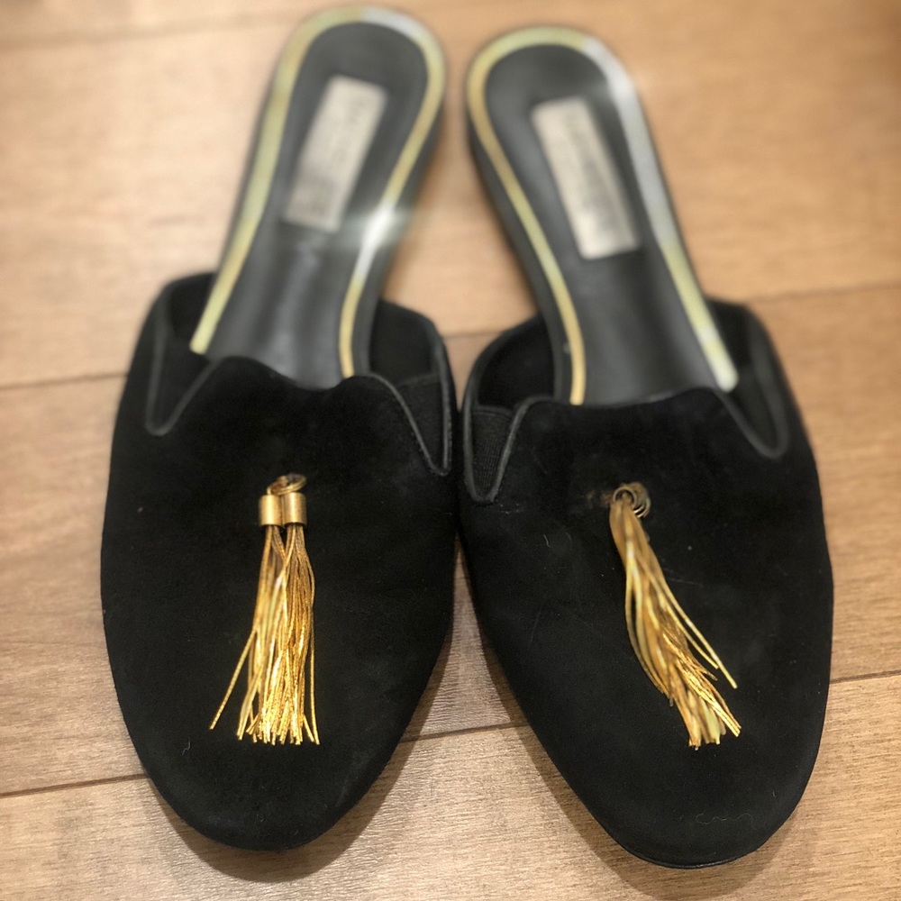 Rachel Zoe Suede Gold Tassel Mules Size 7